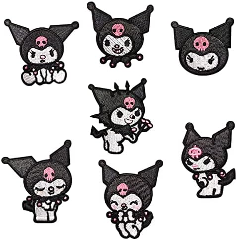 Lidev 7pcs desen animat drăguț negru logo diavol pe patch brodat, aplicare autoadezivă pentru pachete pentru jachete de blugi
