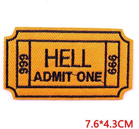 KuPool Hell Admit One 666 Iron on/Cusut On Patch Bilet galben Biletă brodată Insigne Aplicați Patchete Punk pentru Jachete